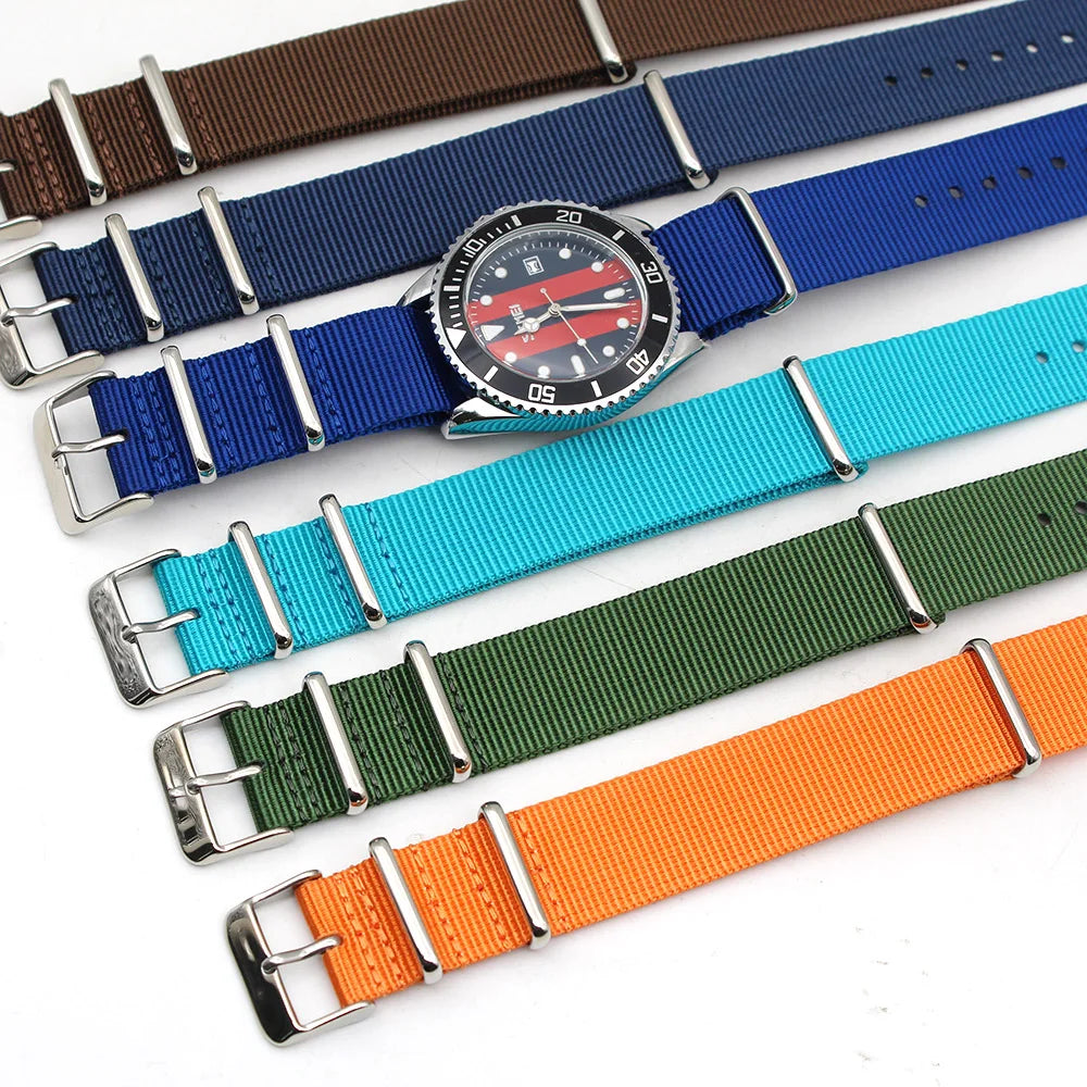 Fashion Custom Logo Breathable Waterproof Adjustable Polished Buckle Nylon Fabric Band Bracelet 1.2mm Green Watch Strap 18 20