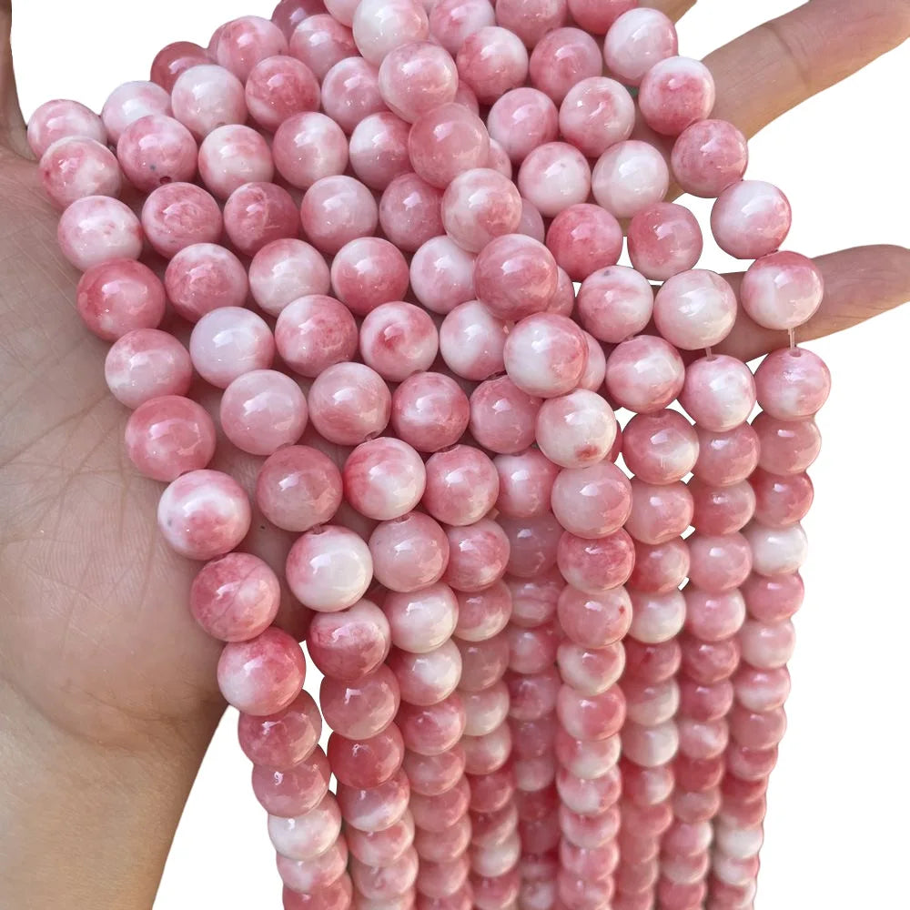 Cheap Sweet Color Round Shape Pink Rose Jade Loose Bead for Making Jewelry DIY Necklace Accessories Pink Beads