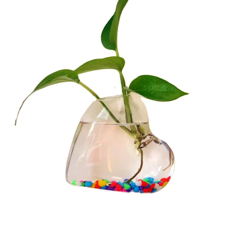Custom Heart Shaped Hanging Glass Vase Hanging Vase Wall Hanging Plant Flower Home Decoration Terrarium