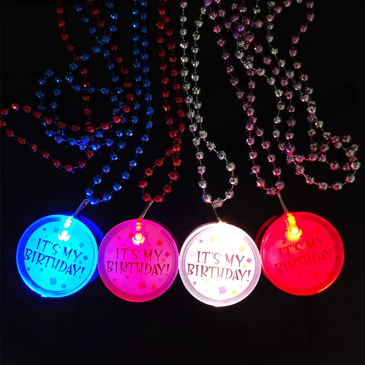 LED Bead Chain Light Necklace Acrylic Badge LED Multicolor Necklace Badge Plastic Frosted Flash Badge Led Necklace