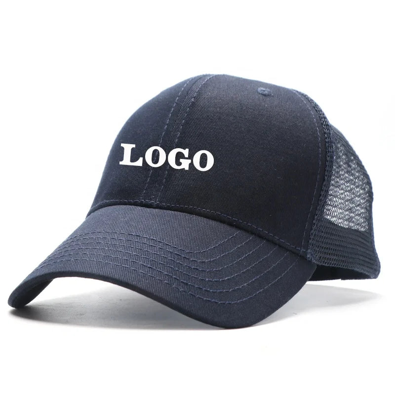 Hot Sale OEM/ODM 6 Panel Snapback Flat Bill Mesh Sports Trucker Baseball Hat With Custom Logo Patch