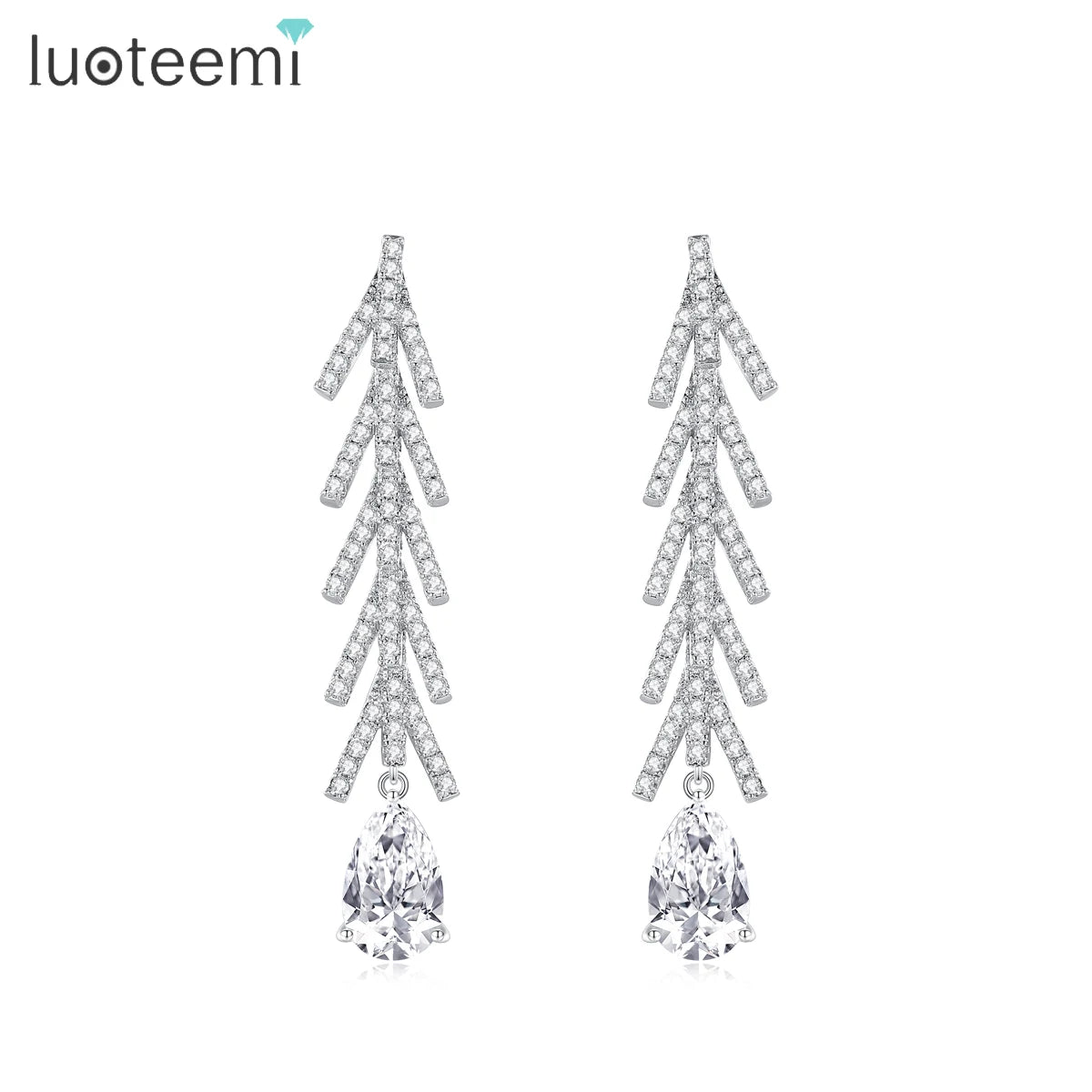 LUOTEEMI Diamond Stud Tassel Earrings Jewelry Clear Teardrop Cubic Zirconia Statement Long Drop Earrings