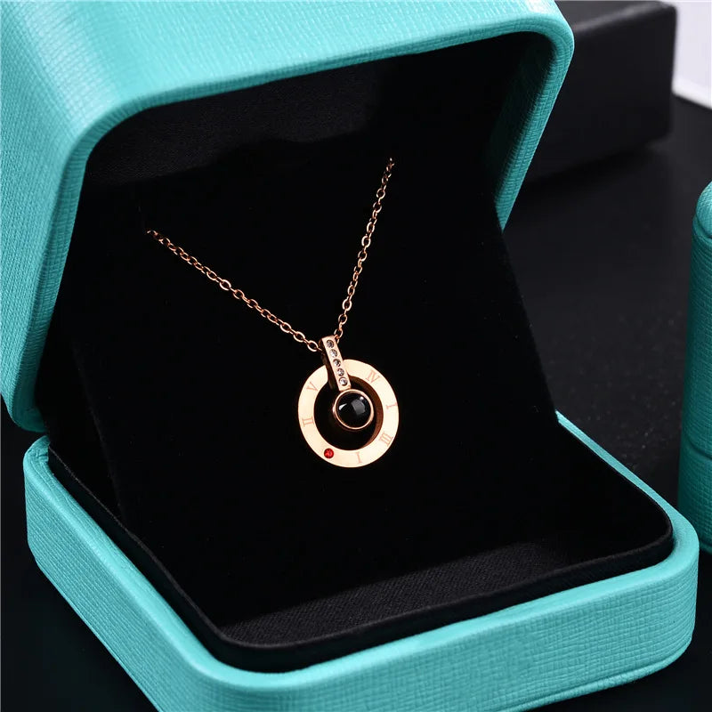New Stainless Steel "I love You" 100 Languages Projection Round Pendant Necklace for Women Memory of LOVE Chain Necklace Jewelry