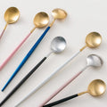 Long Handle Korean Metal Dessert Spoons Set Eco-Friendly Gold Ice Tea Spoon Stainless Steel Flatware for Parties and Gifts