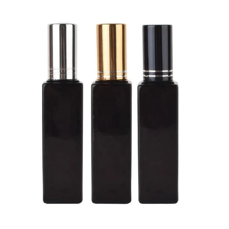Matte Black Perfume Bottles Square Fragrance Packaging Sprayer Gold Silver Black Lid 20ml Glass Spray Bottle