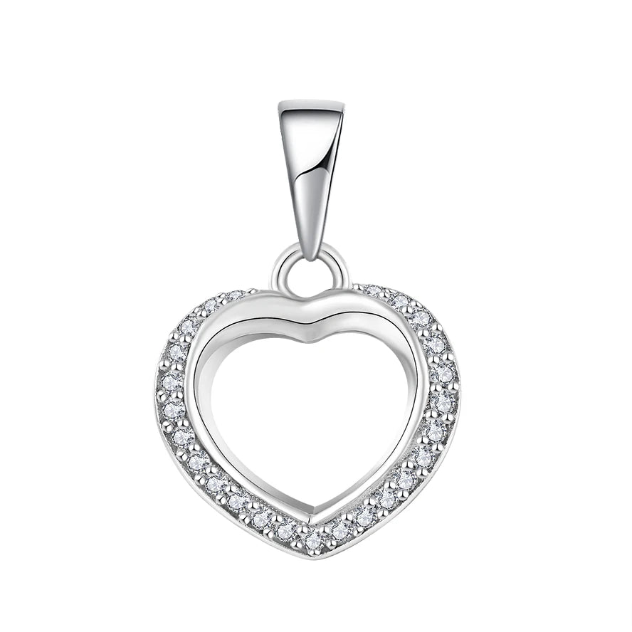 High Quality Heart Charm Pendants Gift 925 Sterling Silver White Cubic Zirconia Minimalistic Womens Heart Pendants