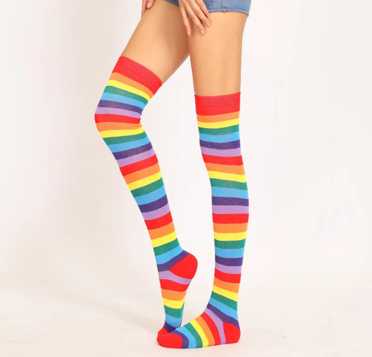 Women Socks Private Label Colorful Striped Stockings Girl Long rainbow Christmas Stockings