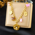 New Stainless Steel Thick Chain Flower Pendant Necklace Jewlery 18k Gold Tarnish Free Butterfly Flower Charm Necklace for Women
