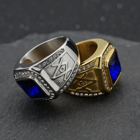High End Luxury Fashion Fine Colorful Cubic Zirconia Ruby Crystal Stainless Steel Trigger Finger Rings Gemstone Jewelry Men