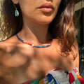 New Design Handmade Gold Plated Bohemian Klein Blue Agate Lapis Lazuli Semi-Precious Stone Choker Necklace