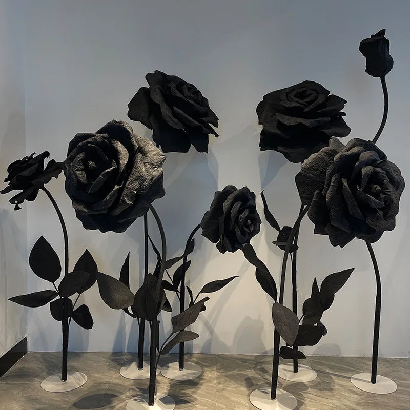 Q175 Black White Rose Giant  Flower Decoration Paper Rose Wedding Stage Decoration Props Photography Window Decoration