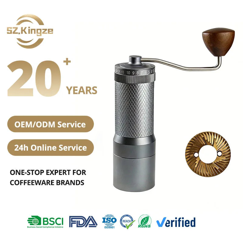 Kingze Portable Coffee Maker Stainless Steel Labor-Saving Crank Handle Lightweight Manual Coffee Grinder