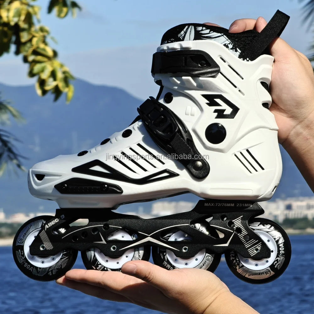 2025 Jingying Professional Men's PU Inline Speed Roller Skate Custom 4 Wheels Aluminum Alloy Frame Adjustable US Adults Outdoor