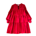 Spring and Autumn South Korea Chic Bubble Long Sleeve V Collar Pleated Design Loose Mid-length Small Doll Dress