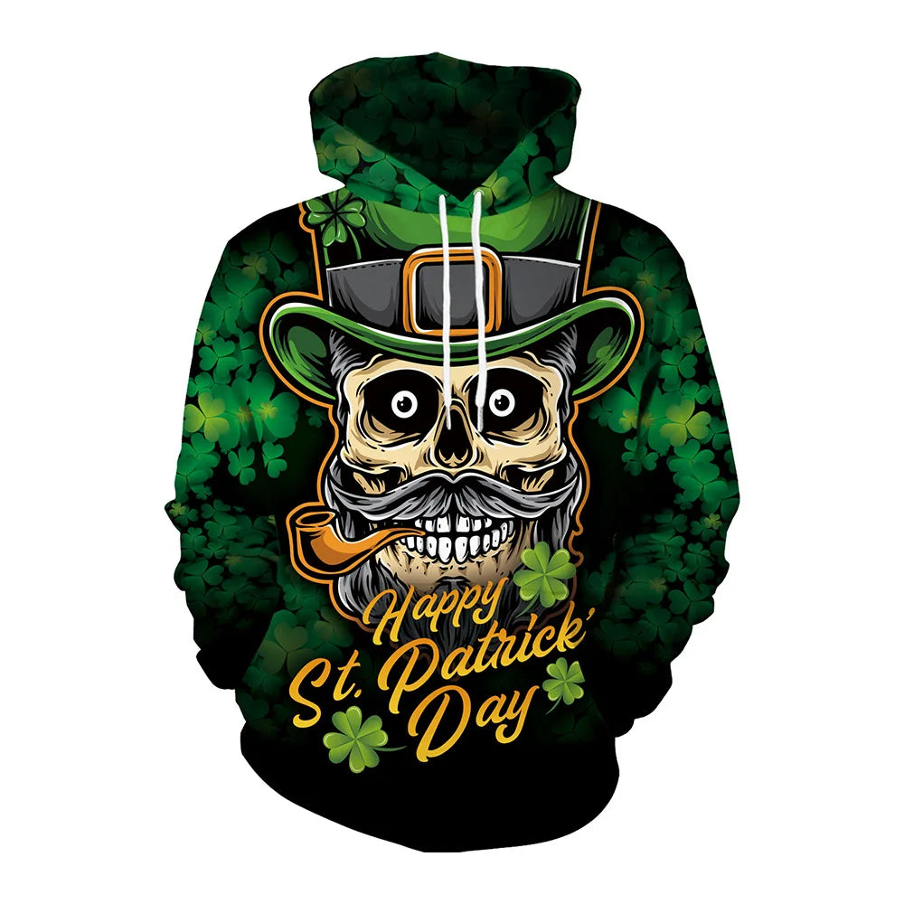 Wholesale Low MOQ 3D Full Print Saint Patrick's Day Hoodie Pullover All Printing Sublimation Irish Festival for Spring Season