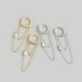 Small Huggie Hoop Cz Charm 925 Silver Jewelry Tassel Chain Earrings