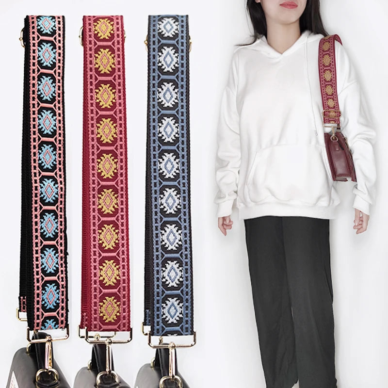 Meetee B-S2148 5cm Ethnic Style Thick Canvas Woven Webbing Bag Accessories Adjustable Jacquard Wide Shoulder Strap