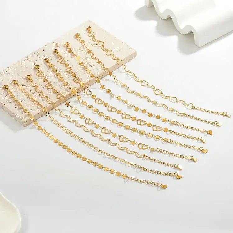 Diversified Latest Designs 18K Gold Plated Stainless Steel Foot Jewelry Spiritual Anklets Women