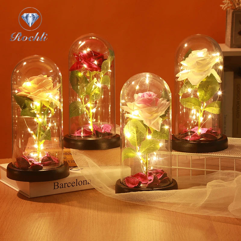 Beauty and the Beast Red Eternal Rose in Glass Dome Gift for Valentine's Day Mothers' Day Christmas New Year Gift