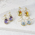 925 Silver Dried Flower Earrings Resin Pressed Flower Pendant Earrings Dangle Earrings Jewelry for Women Daily Wear