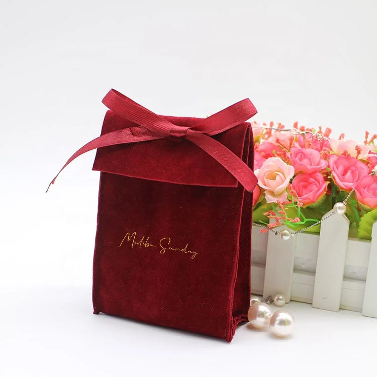 Custom Eco-Friendly Screen Print Stand-Up Jewelry Pouch Ribbon Recyclable for Gemstones Necklaces Bracelets Earrings Glasses