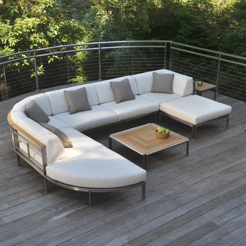 Luxury White Garden Sofa Set Porch Outdoor Furniture Rustproof Forged Aluminium Metal Round Sectional Sofas Set