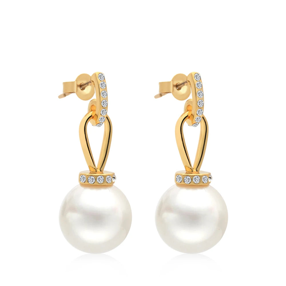 OEM Women's Long Drop Earrings with Big Pearl Dangle Trendy Matte Gold Plated Brass Fashion Jewelry Brinco Diamond Main Stone