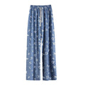 Ice Silk Jeans Women's Summer Sky Silk Print Straight Leg Casual Pants Thin Loose Sag Pants High Waist Wide Leg Pants