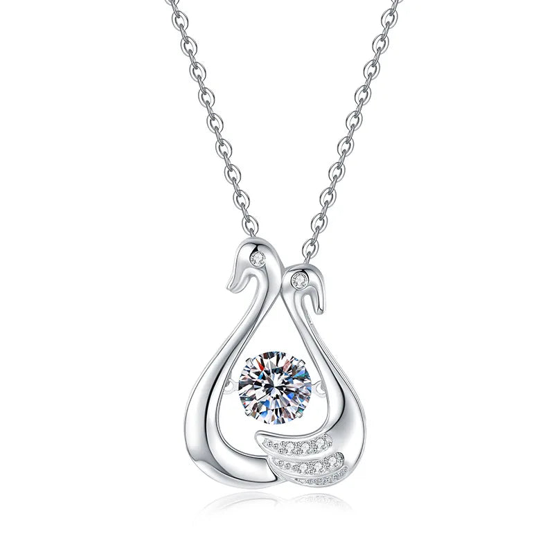 Cross-border Trendy Swan Smart 1Carat Moissanite Necklace for Women Party 925 Sterling Silver Fine Jewelry