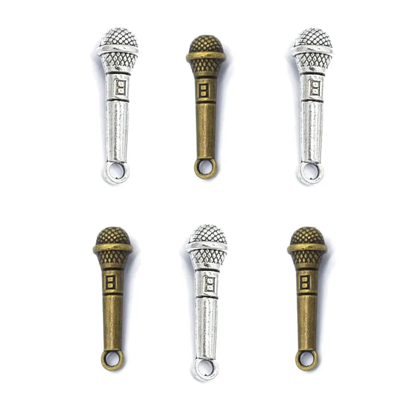 Antique Silver Color Microphone Charms Retro DIY Fashion Handmade Pendant Charms for Jewelry Making 24*7mmP132