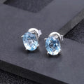 Abiding Natural Sky Blue Topaz Gemstone Oval Shape 925 Sterling Silver Fashion Jewelry Gift Women Elegant Stud Earrings