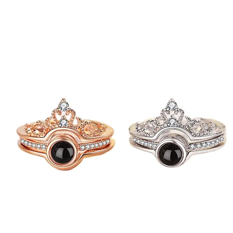 G495 Women Jewelry Accessories Rose Gold Projection Zircon Ring Romantic 100 Languages I love You Ring