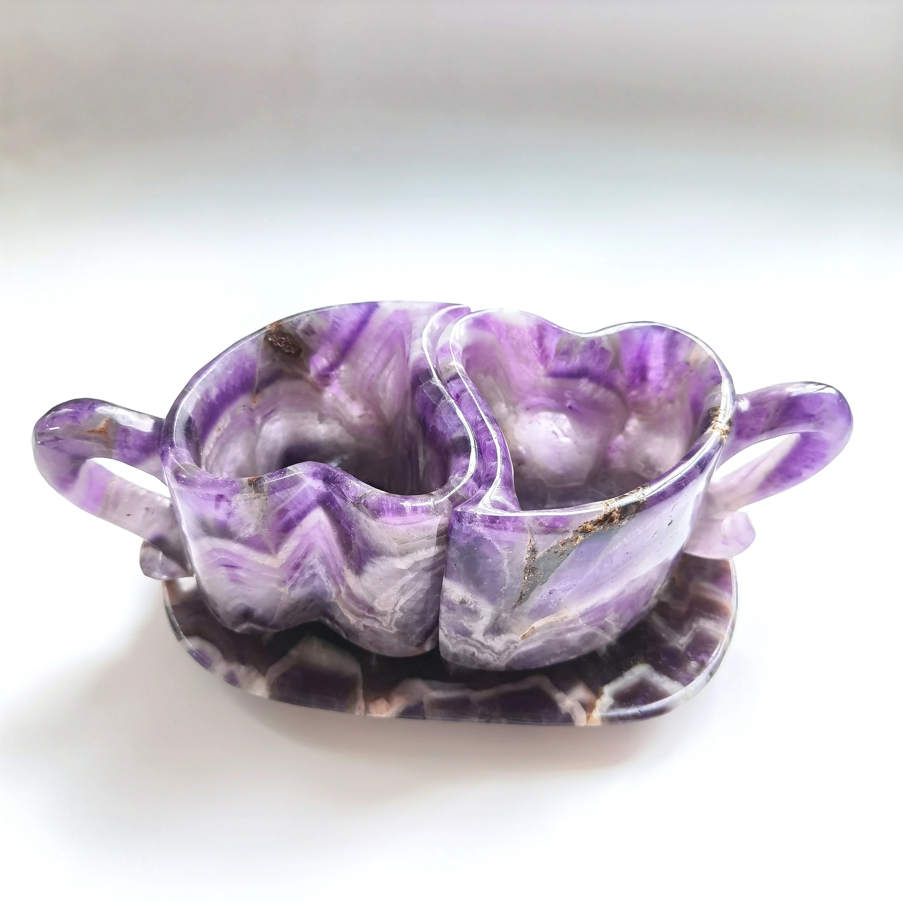 Crystal Tea Cup Natural Crystals Healing Gemstones Dream Amethyst Heart-Shape Crystal Tea Cup for Gift