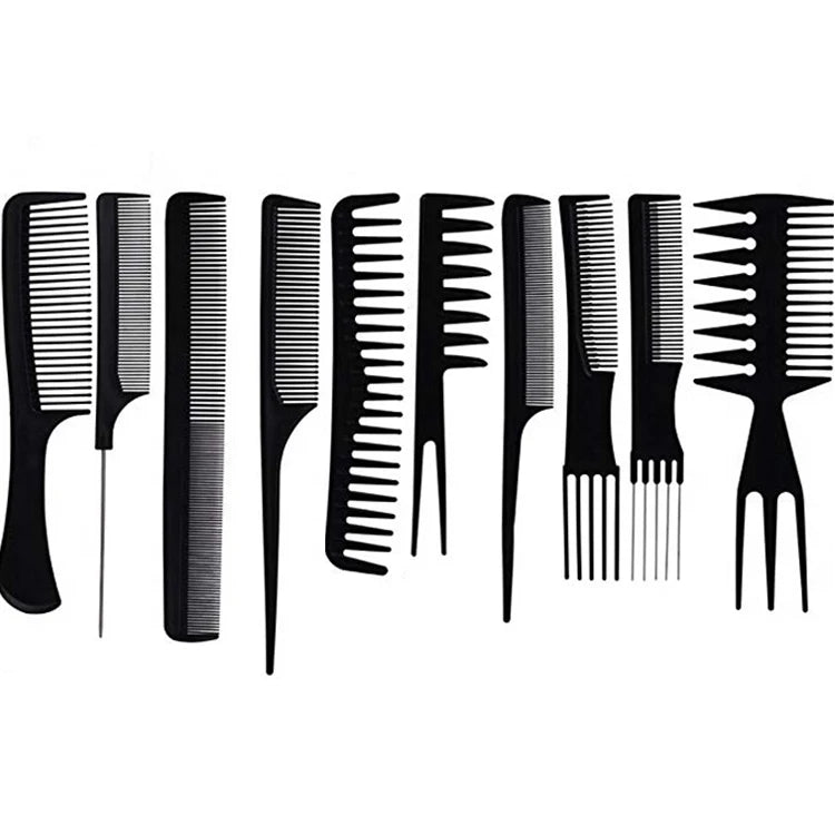 Hot Sale 10pcs Hair Styling Tools Set Black Comb Various Design Anti Static Large Shower Detangler Texture Combs