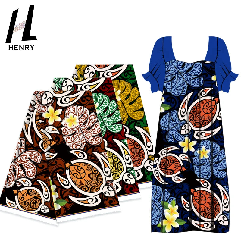 Samoan Hawaii Vintage Polynesian Tribal Fabrics Floral&Turtle Pattern Prints for Garment Making