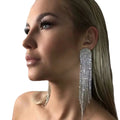 Luxury Banquet Earrings Geometric Rhinestones Long Sparkling Dramatic Round Tassel Earrings Jewelry Women Fashion