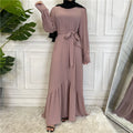 New Arrival Solid Color Free Belt Chiffon Maxi Dress Islamic Clothing Muslim Dubai Button Modest Abaya With Pockets