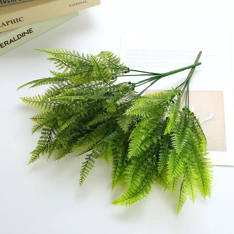 Low Price Artificial Green Fern Leaves Grass Plastic Plant for Home Garden Wedding Decoration Persian Grass