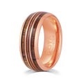 Poya 8mm Hawaiian Koa Wood Guitar String Inlay Rose Gold Dome Tungsten Carbide Ring for Men