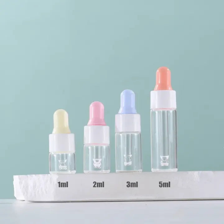 Cosmetic New Design Transparent Mini Glass Empty Essential Oil Sample 1ml Dropper Bottle clear