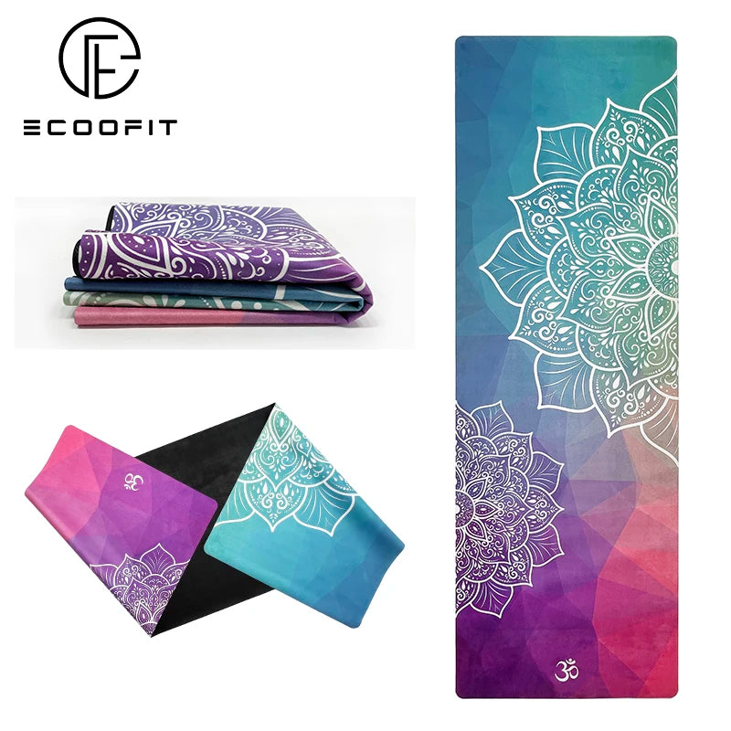 Ecoofit Thin 4-5mm Gradient Mandala Microfiber Suede Rubber Sweat-Absorbent Non-Slip PU Natural Rubber Fancy Unique Yoga Mat