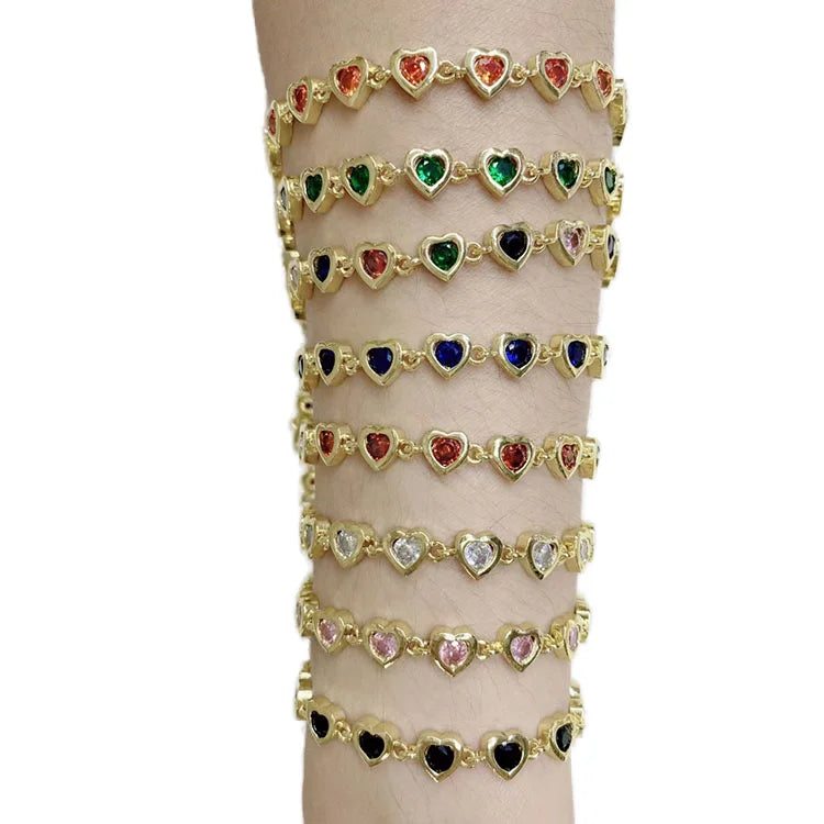 BC1449 18K Gold Plated Multicolored Crystal Zircon CZ Micro Pave Star Heart Link Chain Bracelets for Women