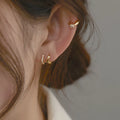 SC Women Men Small Gold Huggie Earrings 925 Sterling Silver Crystal Rhinestones Earrings Fashion Ear Bone Ring Set