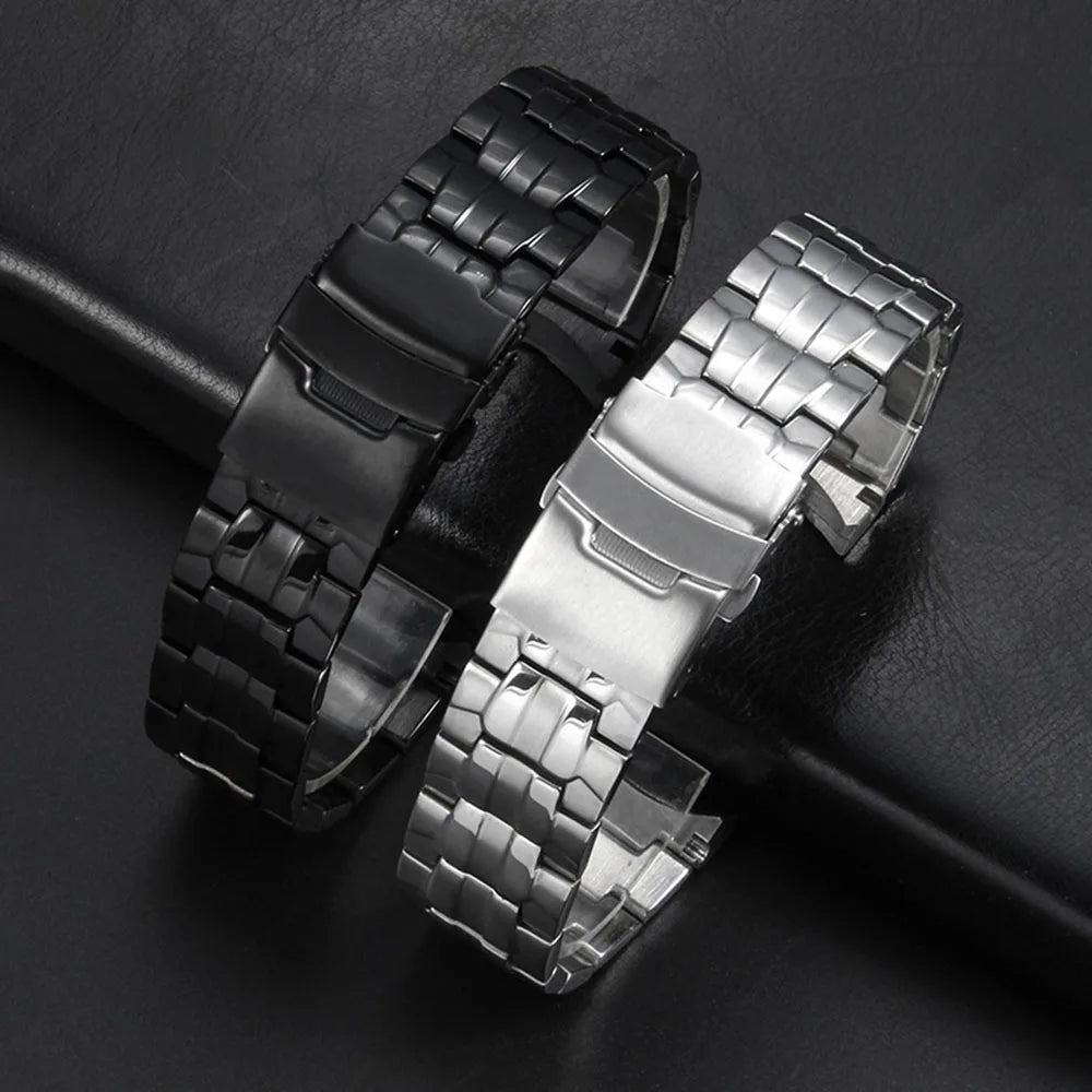 High Quality High Polish Black Curved End Solid Metal Strap 22mm Stainless Steel Watch Band Bracelet Custom Logo for Casi EF-550