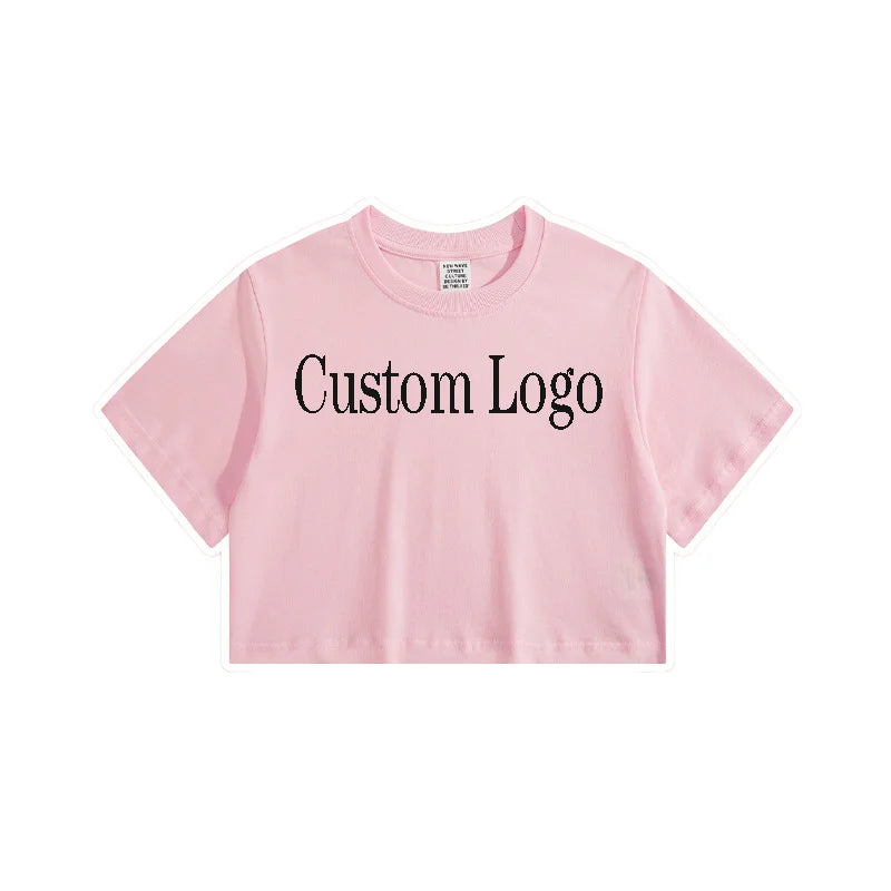 Evertop Customized Logo Women's Summer Crop Top T-Shirt Classic Basic Cotton Short Sleeved Blank Trend Embroidery Decoration