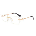 Small Rectangle Rimless Sunglasses Men Vintage Frameless Fashion Square Sun Glasses for Women Polygon Wood Grain Blue UV400