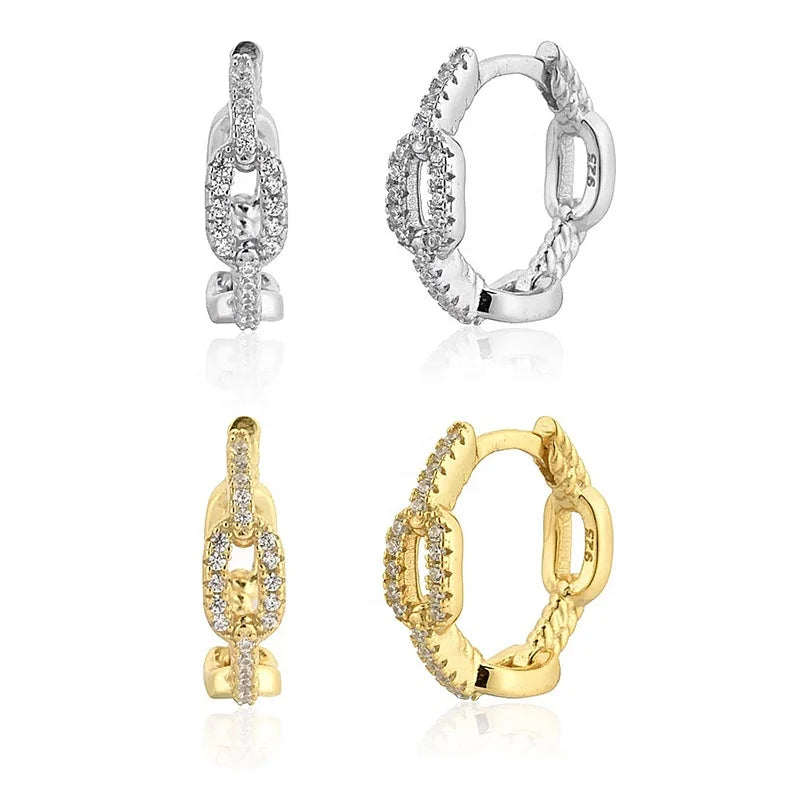 YHE0288 925 Sterling Silver Chain Zircon Hoops 11mm Circle Luxury Women Fashion Crystal Jewelry Rock Punk Fine Jewelry