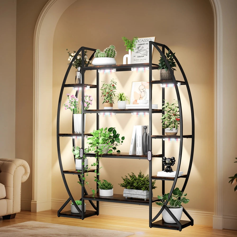 5-Tiered Tall Plant Stand Metal Flower Shelf with Plant Grow Lights for Living Room Garden Patio