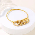 Minimalist Stainless Steel 18K Gold Plated Custom Name Heart Charm Trendy Fashion Bangle Bracelet for Women