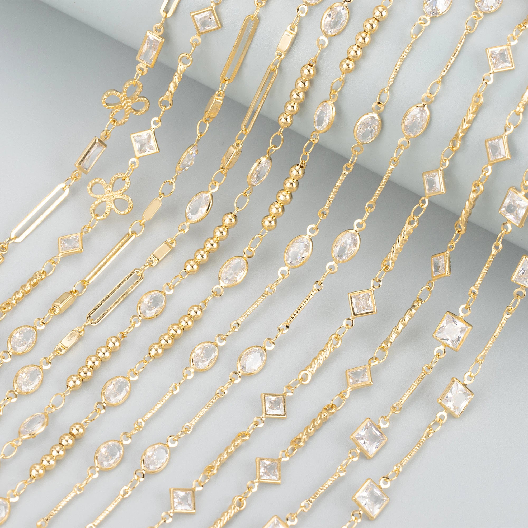 C290 1m/lot GUFEATHER Diy Chain Pass REACH Nickel Free 18k Gold Plated Copper Zircon Bag Jewelry Making Bracelet Necklace
